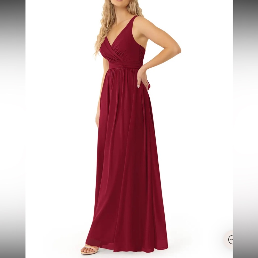 Azazie Kora Burgundy A-line Pleated Chiffon Dress